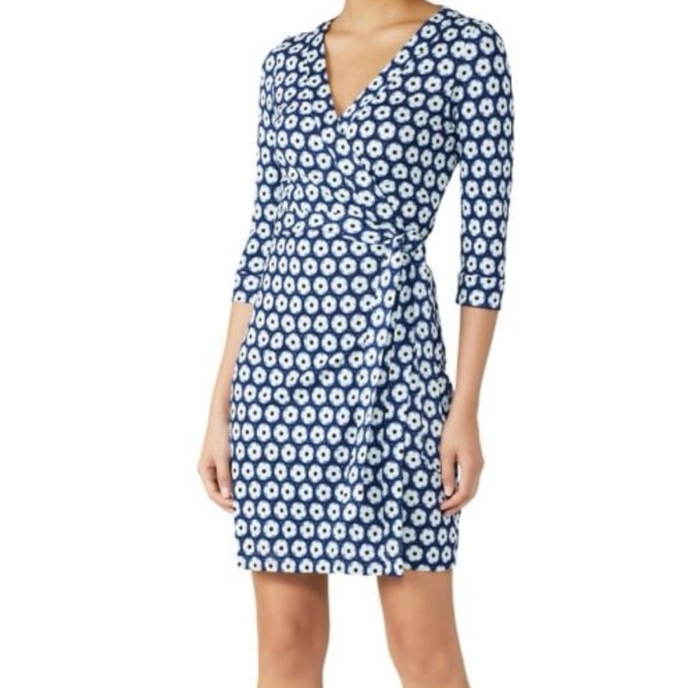 Diane Von Furstenberg Julian Blue and White Floral Wrap Dress